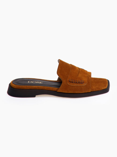 leather suede flat sandals in warm orange cukagr