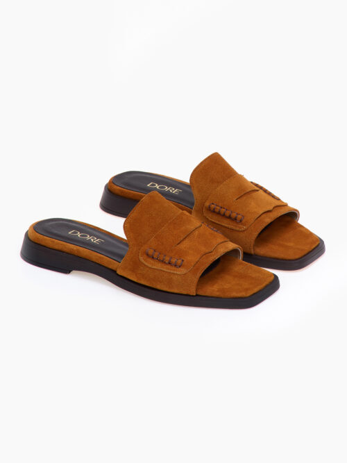 leather suede flat sandals in warm orange cukagr1